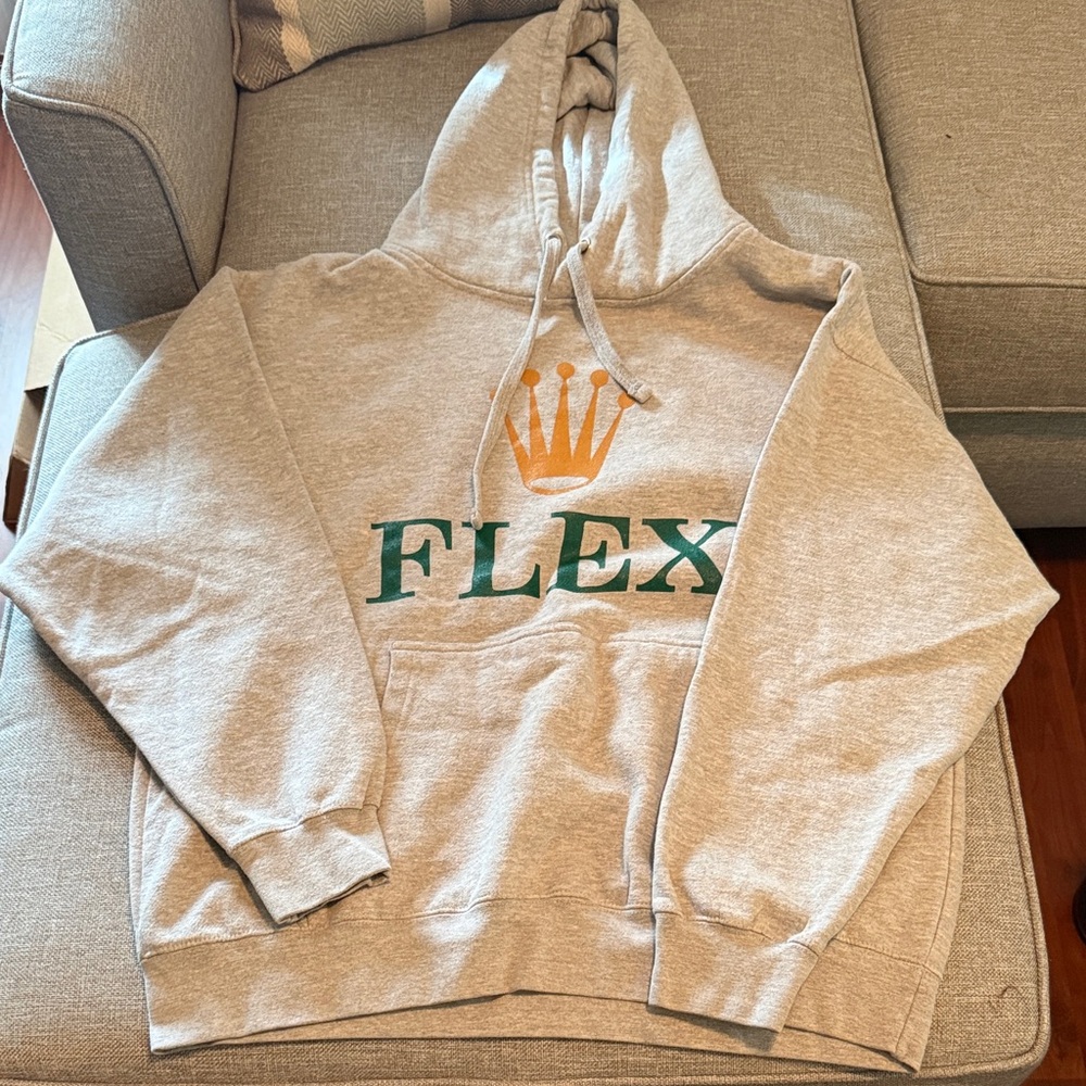 Gray Hoodie with Green and Gold Design